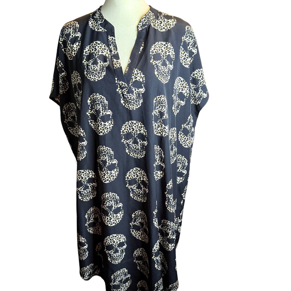 Emery Rose Leopard Print Skull Dress, Edgy Goth Black Stretch, Plus Size 4XL